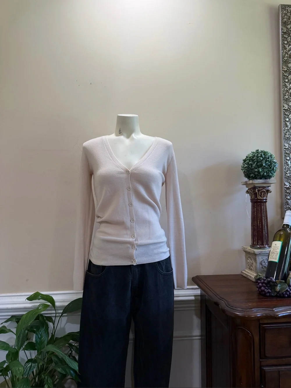 J.Crew Cream V-Neck Button-Front Women's Cardigan Sweater